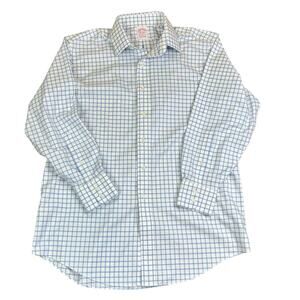 Brooks Brothers Madison Fit Non Iron Stretch Button Up Shirt Blue White Check